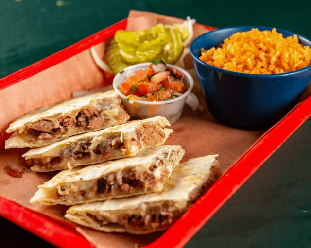 Kids Brisket Quesadilla, 1 Side & Drink.