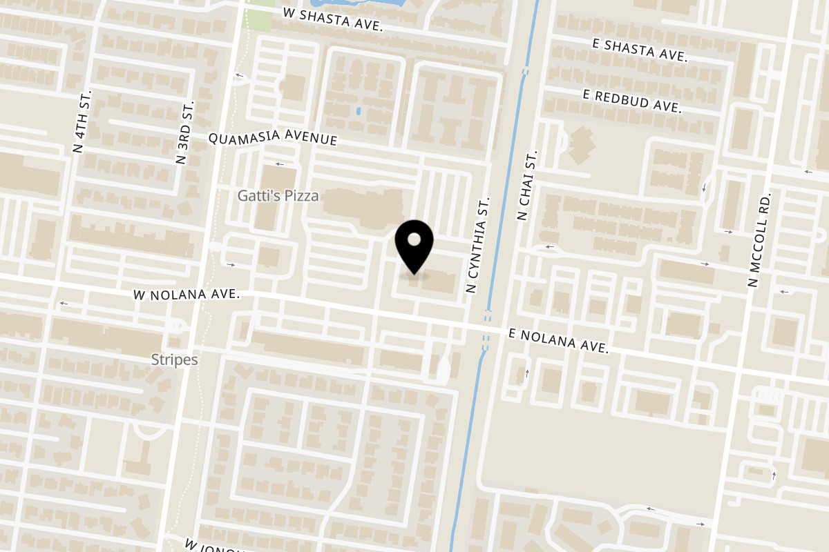Map showing the location of Ace's BBQ McAllen on 111 E Nolana Ave in McAllen