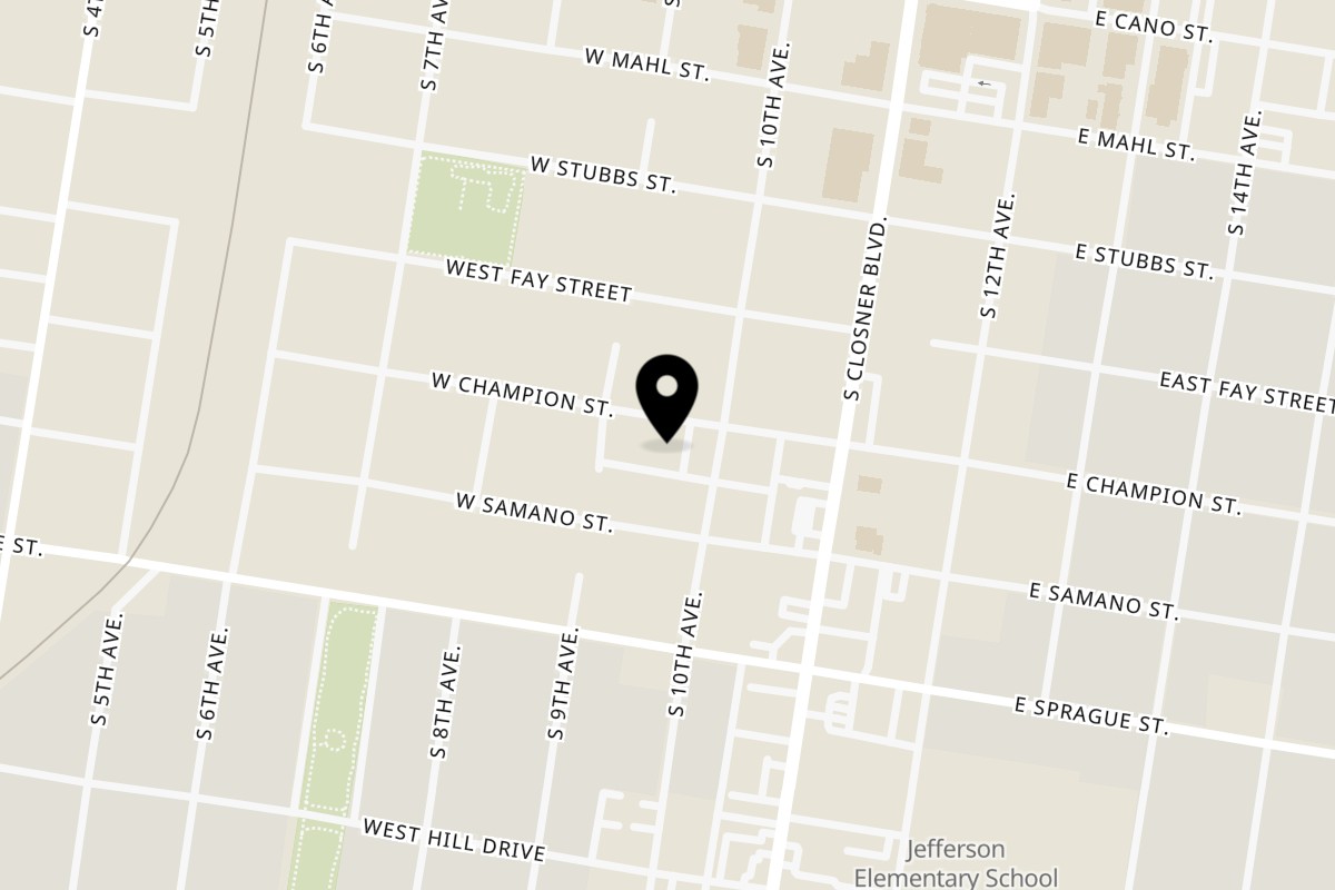 Map showing the location of Ace's BBQ Edinburg on 601 S 10th Ave in Edinburg
